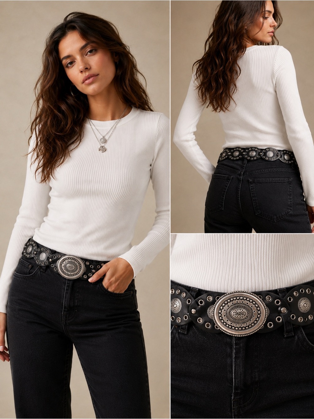Studded Western Concho Belt - Black
